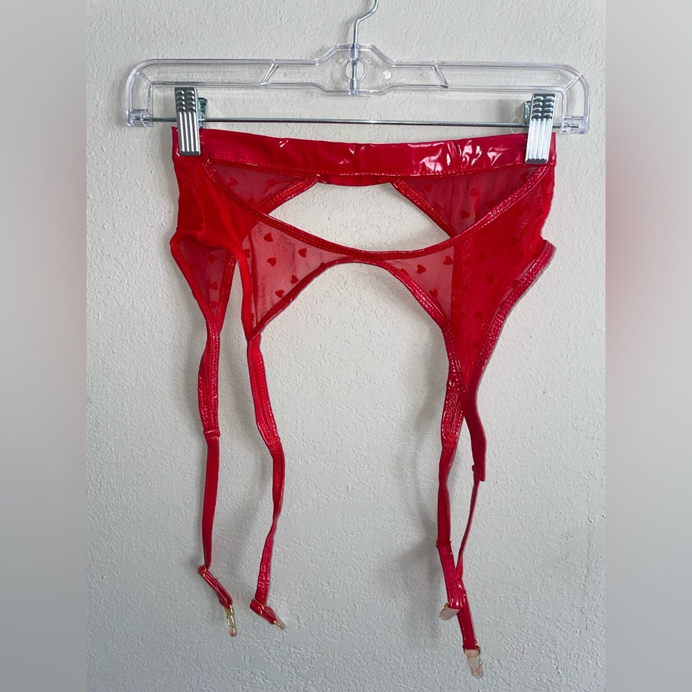Forplay Vibrant Red heart Sheer Garter Belt